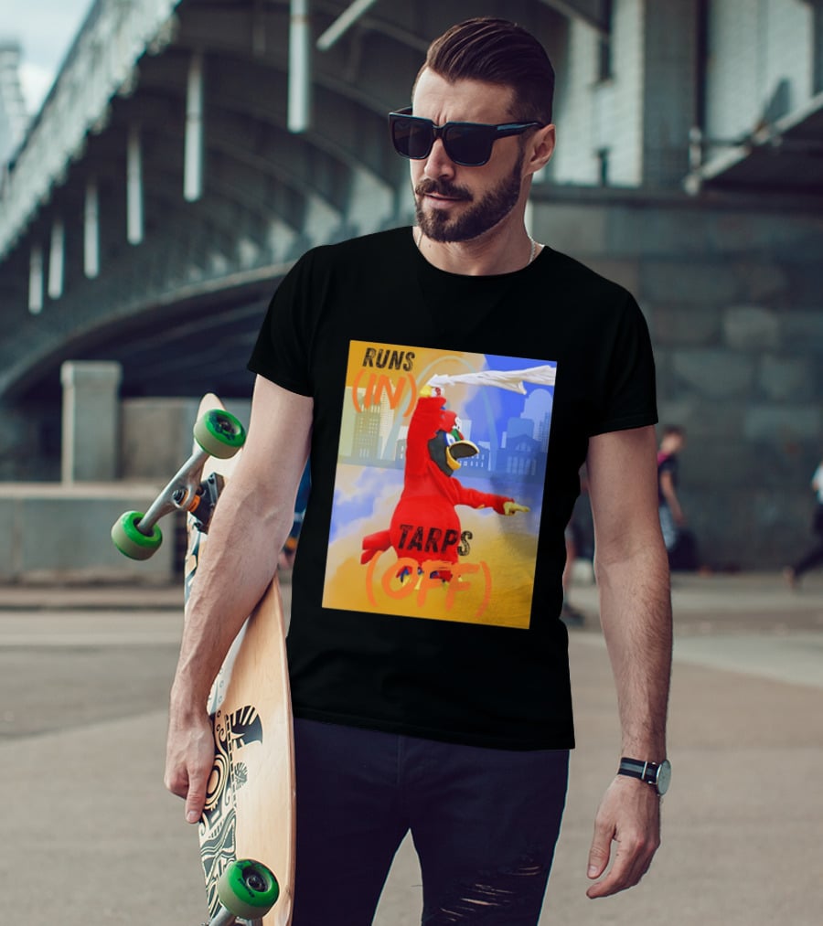 Fredbird Runs In Tarps Off St. Louis Skyline T-Shirt