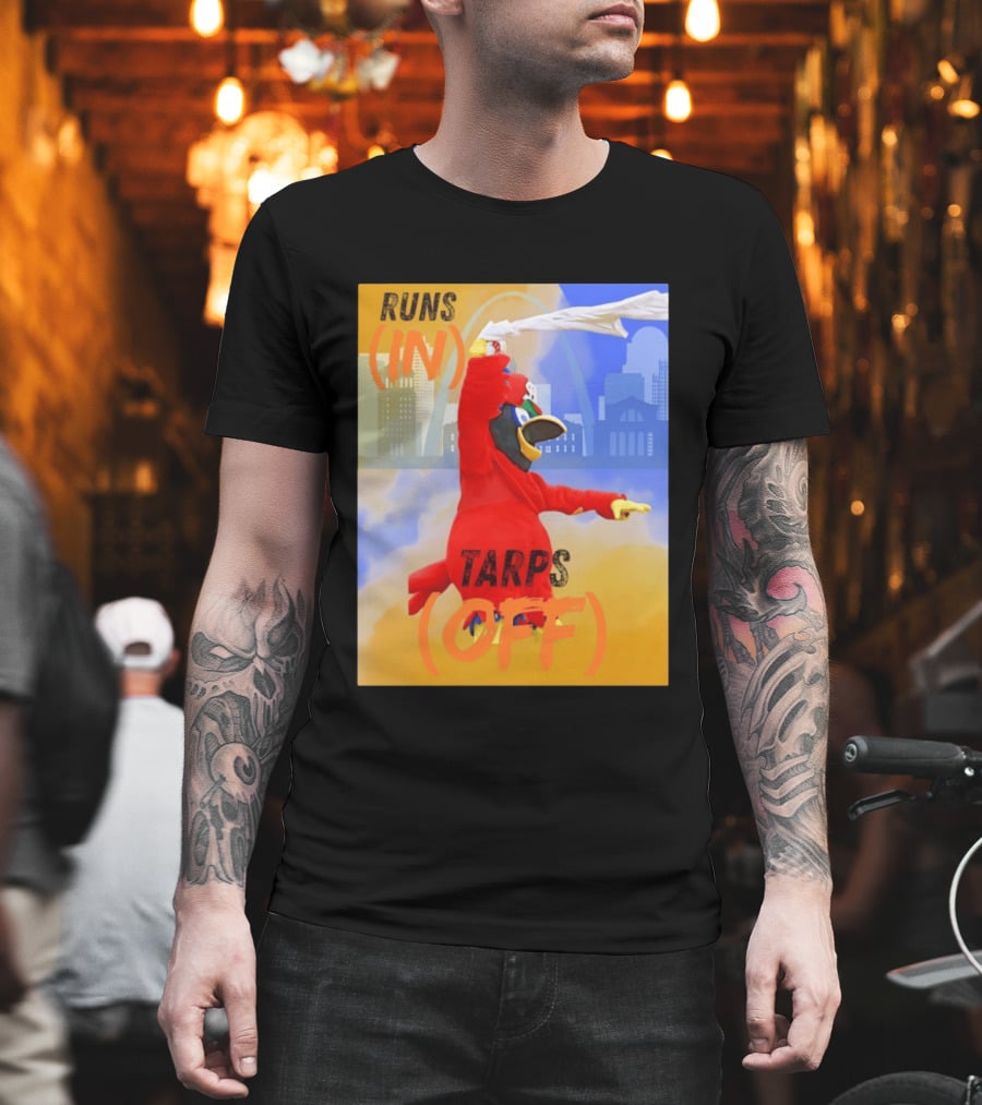 Fredbird Runs In Tarps Off St. Louis Skyline T-Shirt