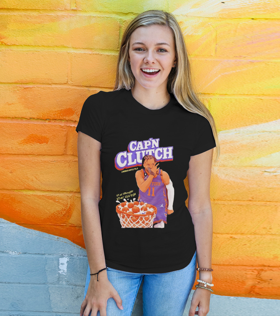New York Knicks Jalen Brunson Capn Clutch Basketball Cereal Stay Crunchy T-Shirt