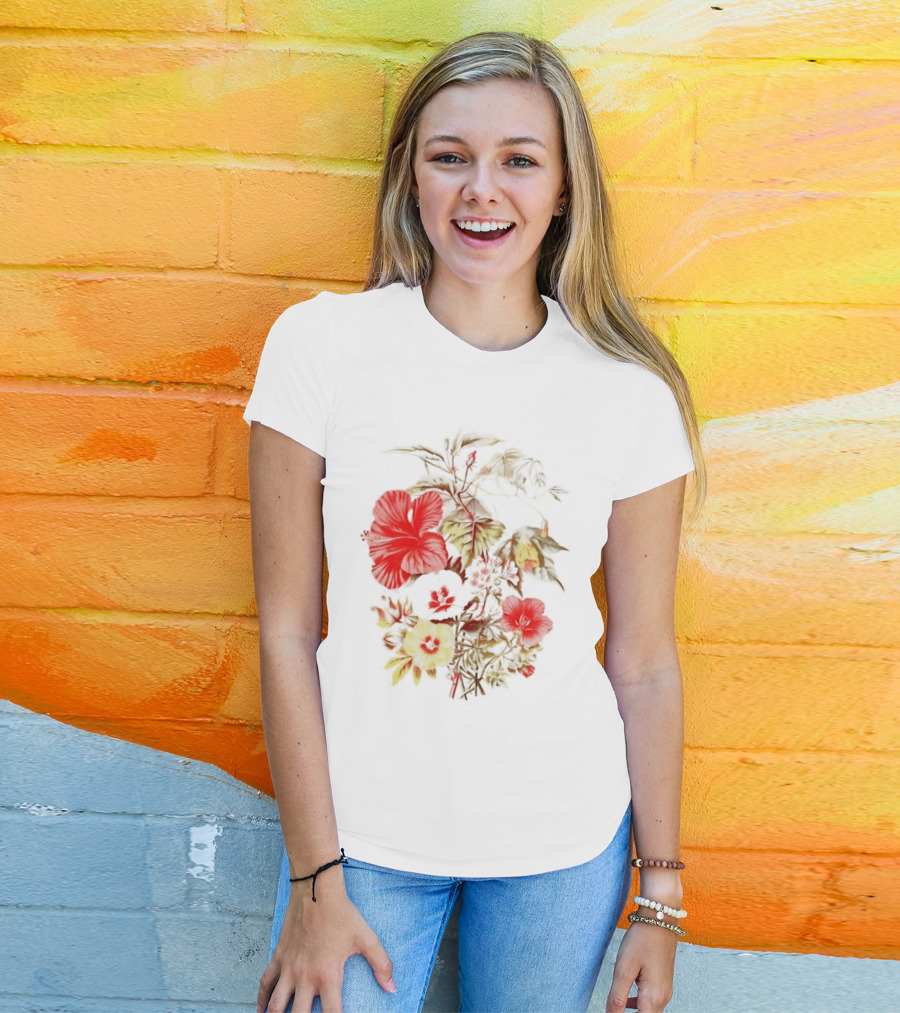 Hibiscus Mallow Cotton Floral Blossoms T-Shirt