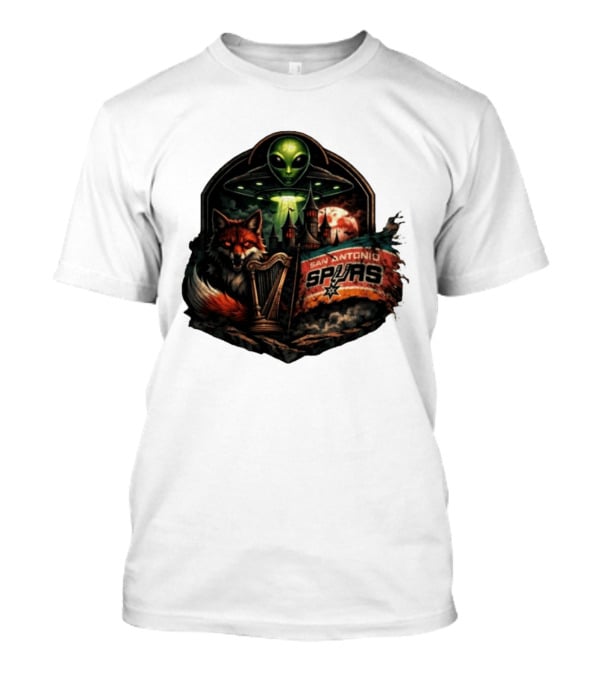 San Antonio Spurs UFO Alien Fox Harp Castle Moon Flag T-Shirt