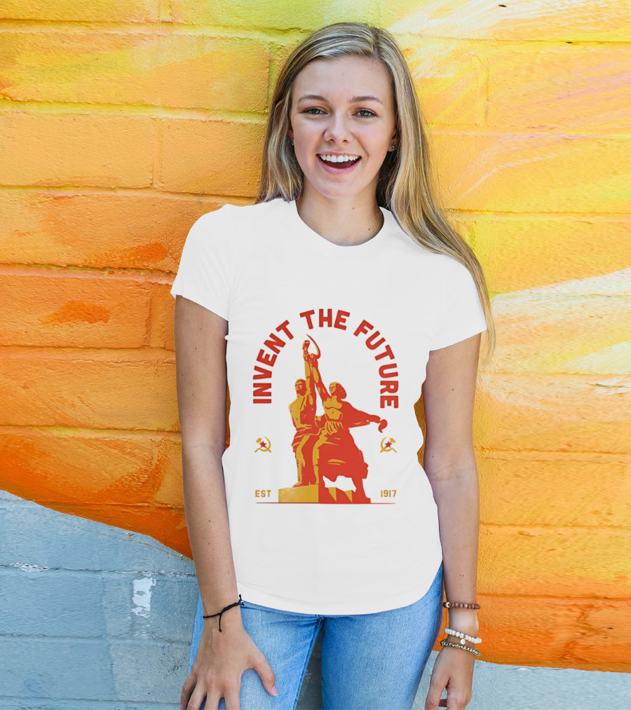 Invent The Future Est 1917 Worker And Kolkhoz Woman Statue T-Shirt