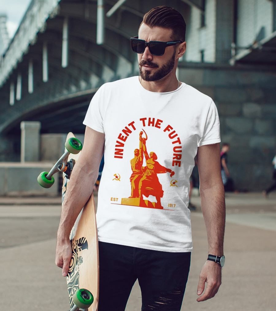 Invent The Future Est 1917 Worker And Kolkhoz Woman Statue T-Shirt