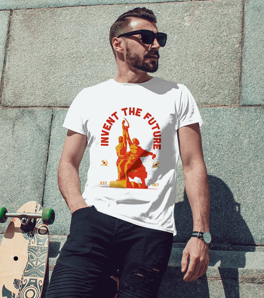 Invent The Future Est 1917 Worker And Kolkhoz Woman Statue T-Shirt