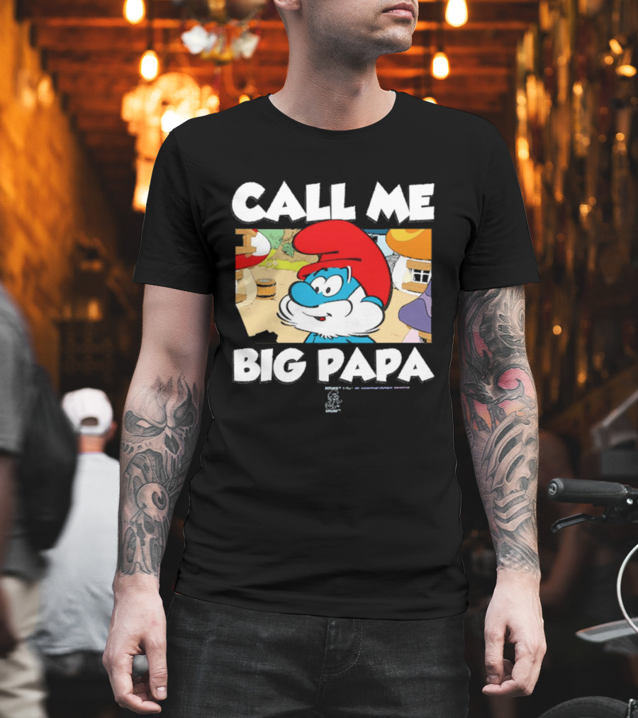 Call Me Big Papa Smurf Iconic Cartoon Character Scene T-Shirt