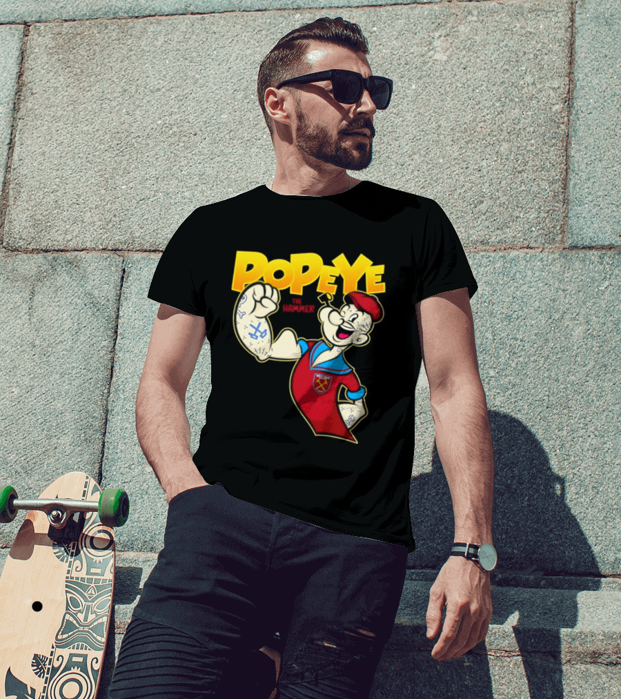 Popeye The Hammer West Ham United Crest Vintage Cartoon T-Shirt