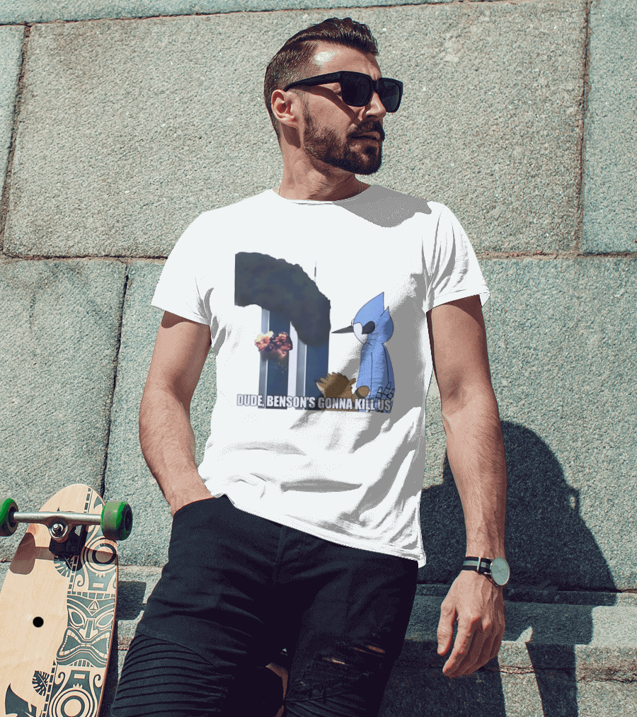 Mordecai And Rigby Regular Show Dude Bensons Gonna Kill Us 911 Twin Towers T-Shirt