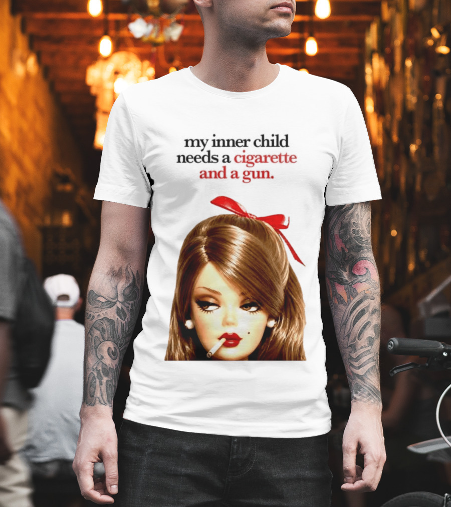 My Inner Child Needs A Cigarette And A Gun Doll Face Red Bow T-Shirt
