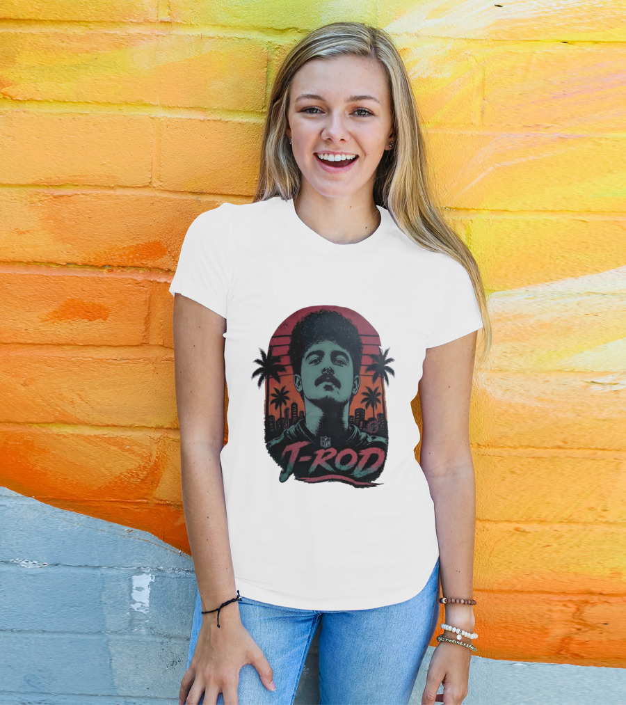 J ROD Miami Dolphins Vaporwave Aesthetic Neon Lights NFL T-Shirt