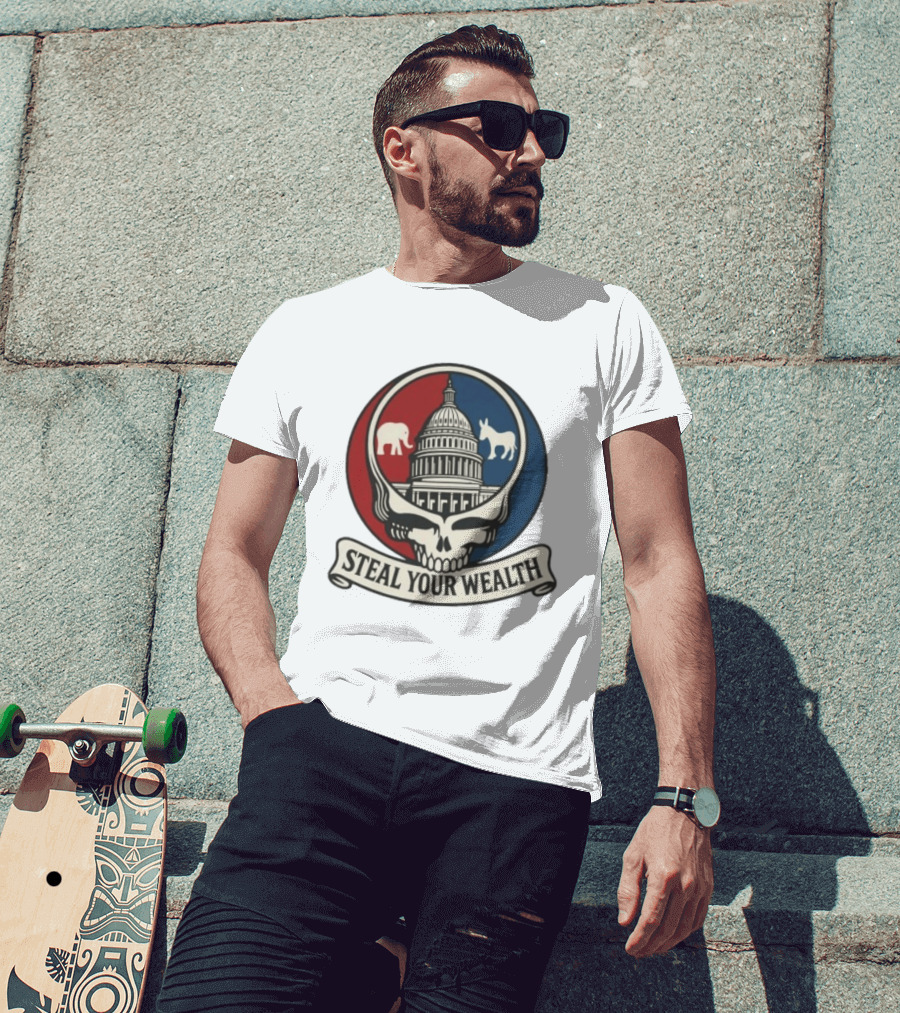 Uncle Scam Steal Your Wealth Capitol Skull Elephant Donkey T-Shirt