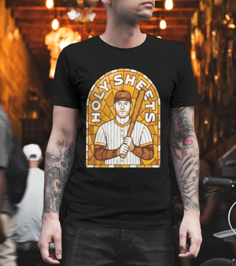 Holy Sheets Baseball Player Holding Bat 30 Stained Glass T-Shirt