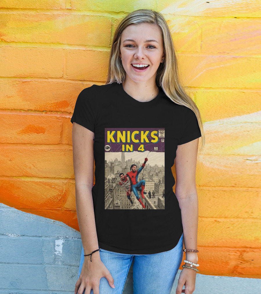 Knicks In 4 Jalen Brunson Spider Man Cover T-Shirt