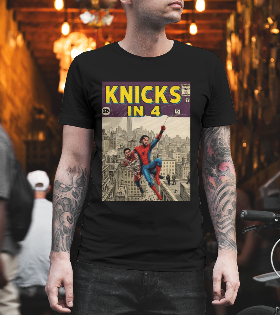 Knicks In 4 Jalen Brunson Spider Man Cover T-Shirt