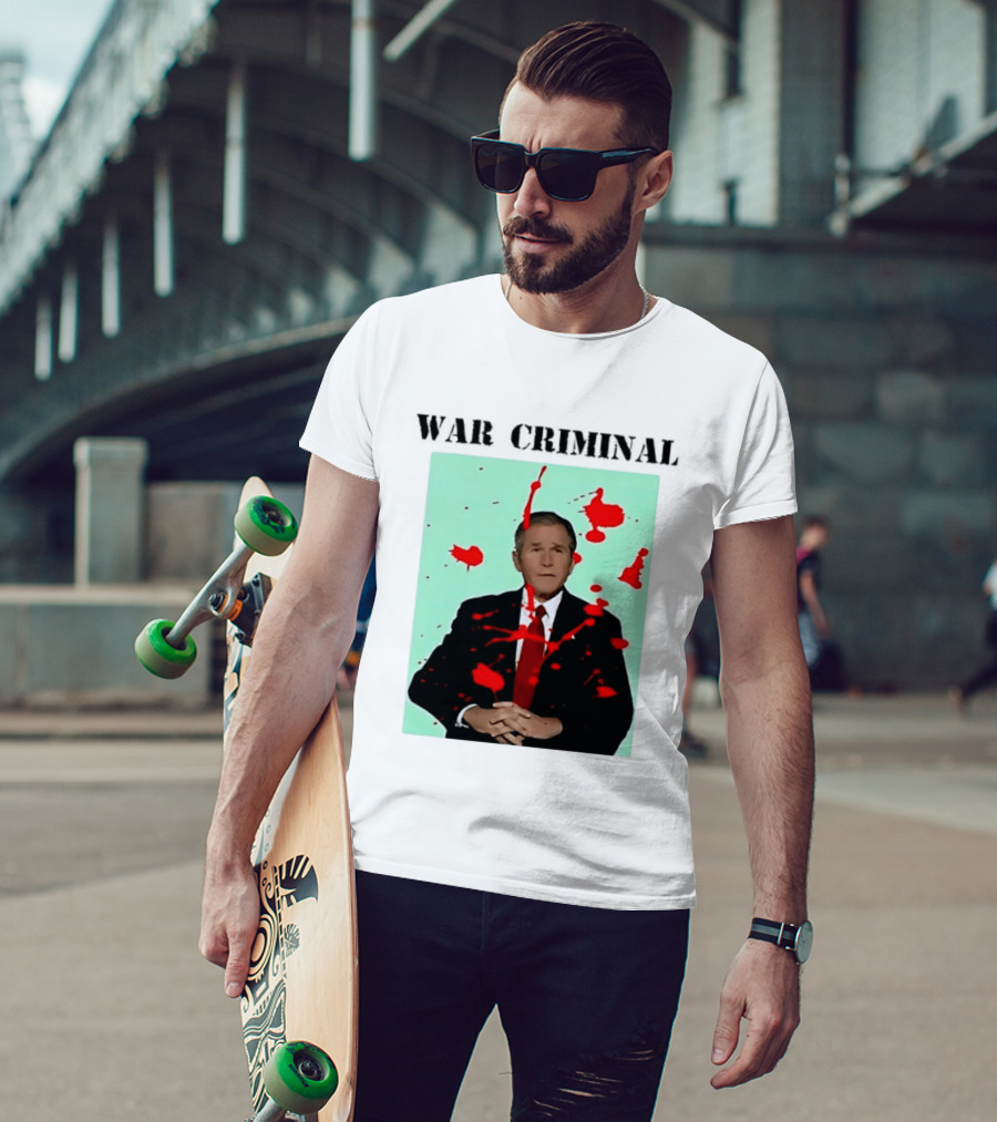 George W. Bush War Criminal Red Paint Splatter Image T-Shirt