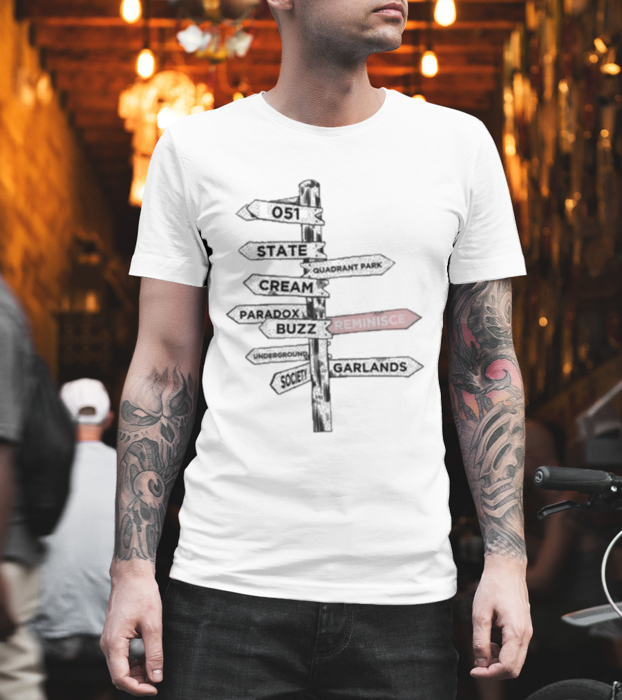 Lee Butler Liverpool Reminisce Signpost Festival Directions T-Shirt