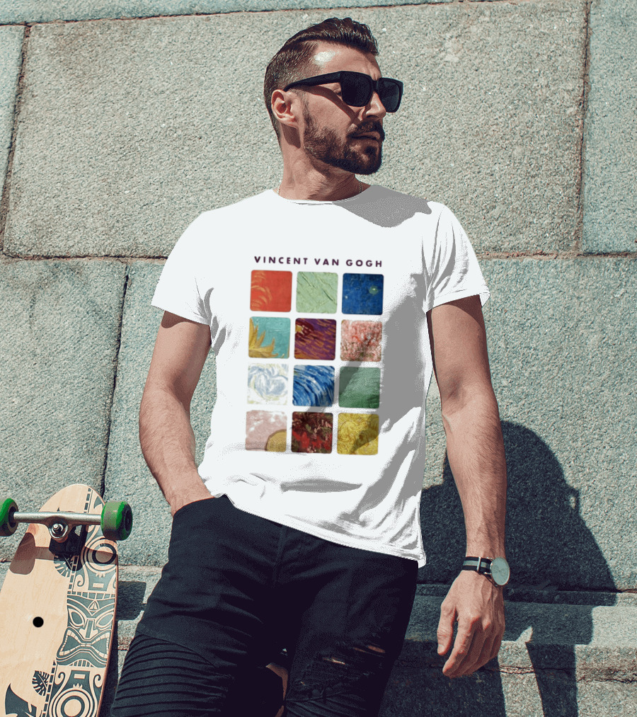 Vincent Van Gogh Paintings Iconic Colors Squares T-Shirt