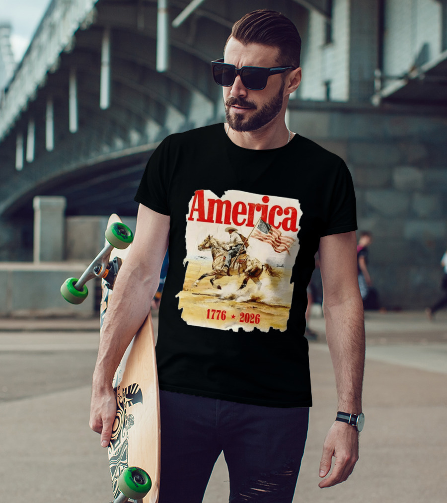 America 1776 2026 Cowboy Horse American Flag Iconic Historical T-Shirt