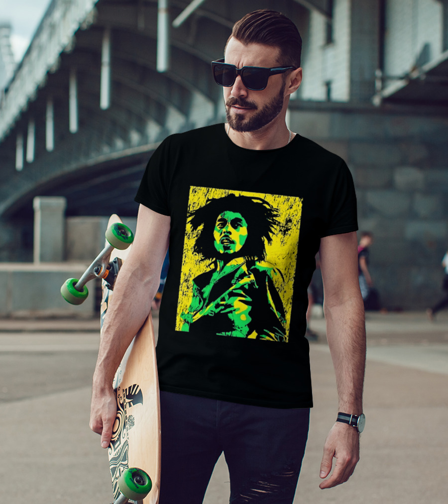 Bob Marley One Love Reggae Art Green Yellow T-Shirt