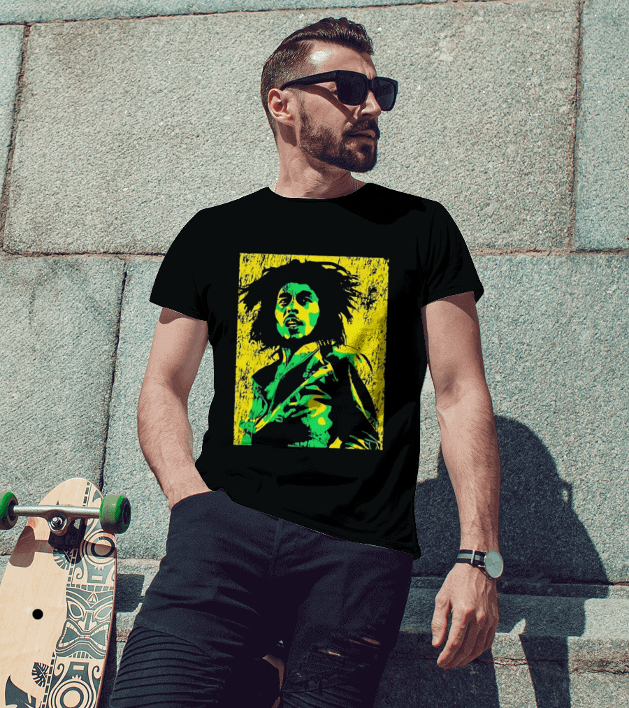 Bob Marley One Love Reggae Art Green Yellow T-Shirt