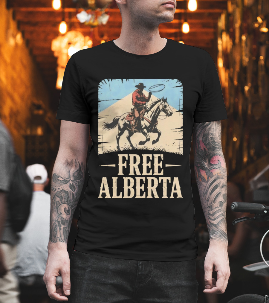 Cowboy Riding Horse Free Alberta Western Spirit T-Shirt