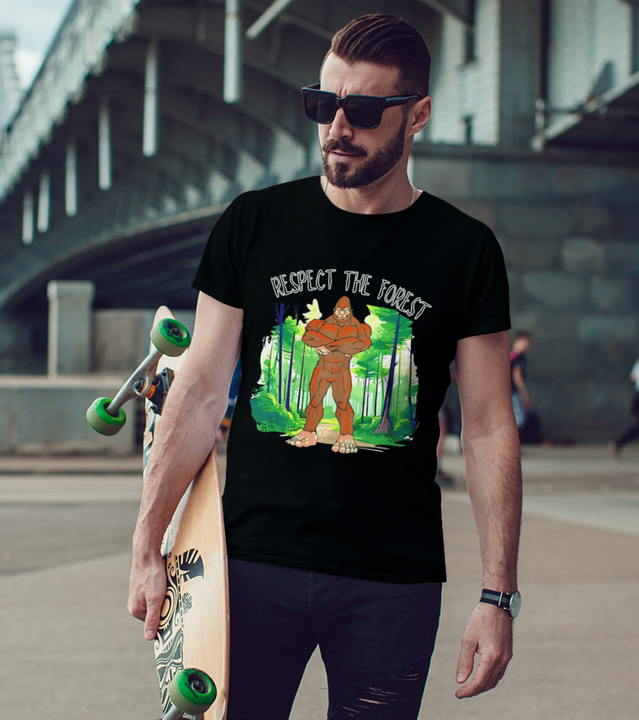 Respect The Forest Bigfoot Cartoon T-Shirt