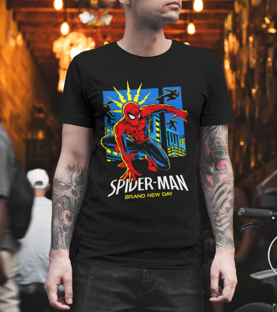 Spider Man Brand New Day Marvel Comics Dynamic Cityscape Action T-Shirt