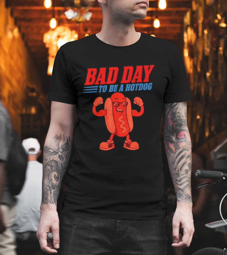 Bad Day To Be A Hotdog Sunglasses Cartoon T-Shirt