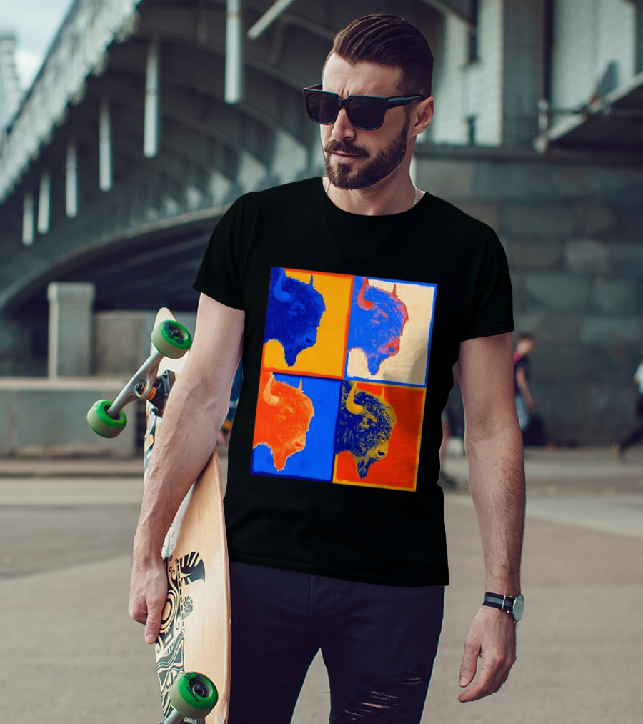 Colorful Pop Bison Grid Andy Warhol T-Shirt
