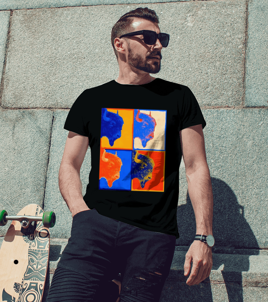 Colorful Pop Bison Grid Andy Warhol T-Shirt
