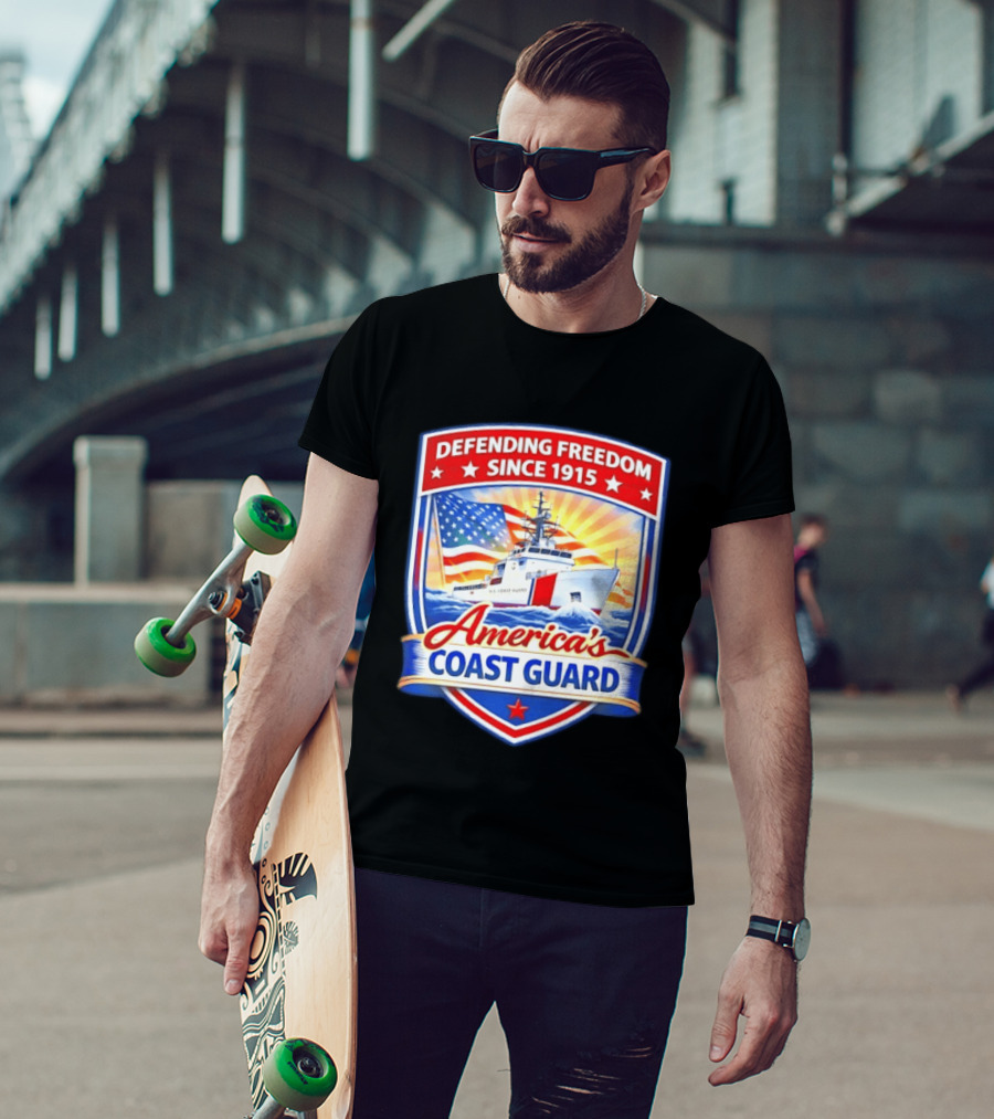 Defending Freedom Since 1915 America's Coast Guard US Flag Ship T-Shirt
