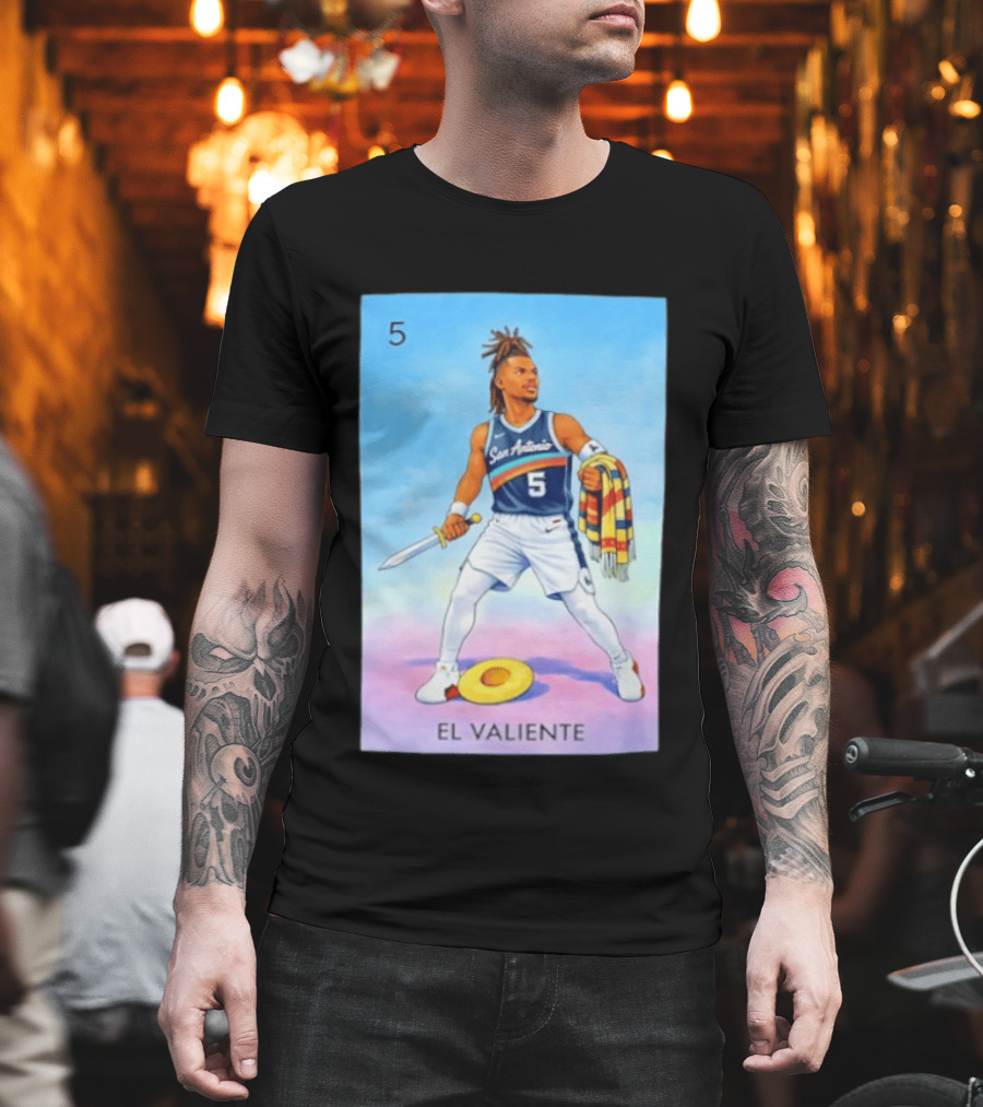 San Antonio Spurs El Valiente Stephon Castle Lotería Card T-Shirt