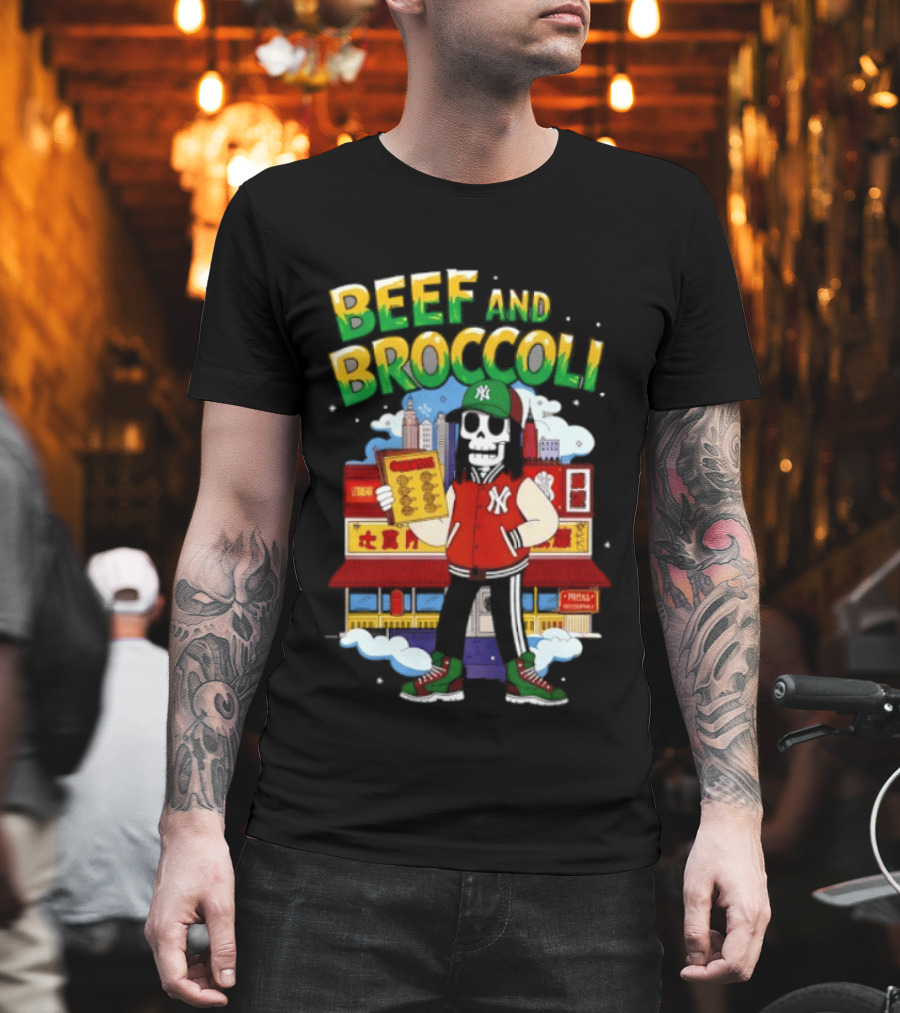 Beef And Broccoli Skeleton In NYC Street Food T-Shirt