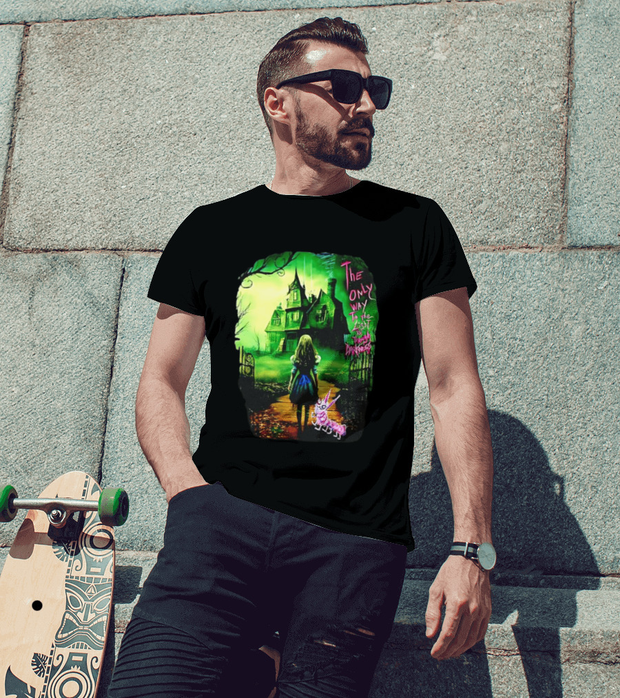 The Only Way To The Light Is Through Darkness Alice In Wonderland Horror Dark Gothic Mansion Path Rabbit T-Shirt