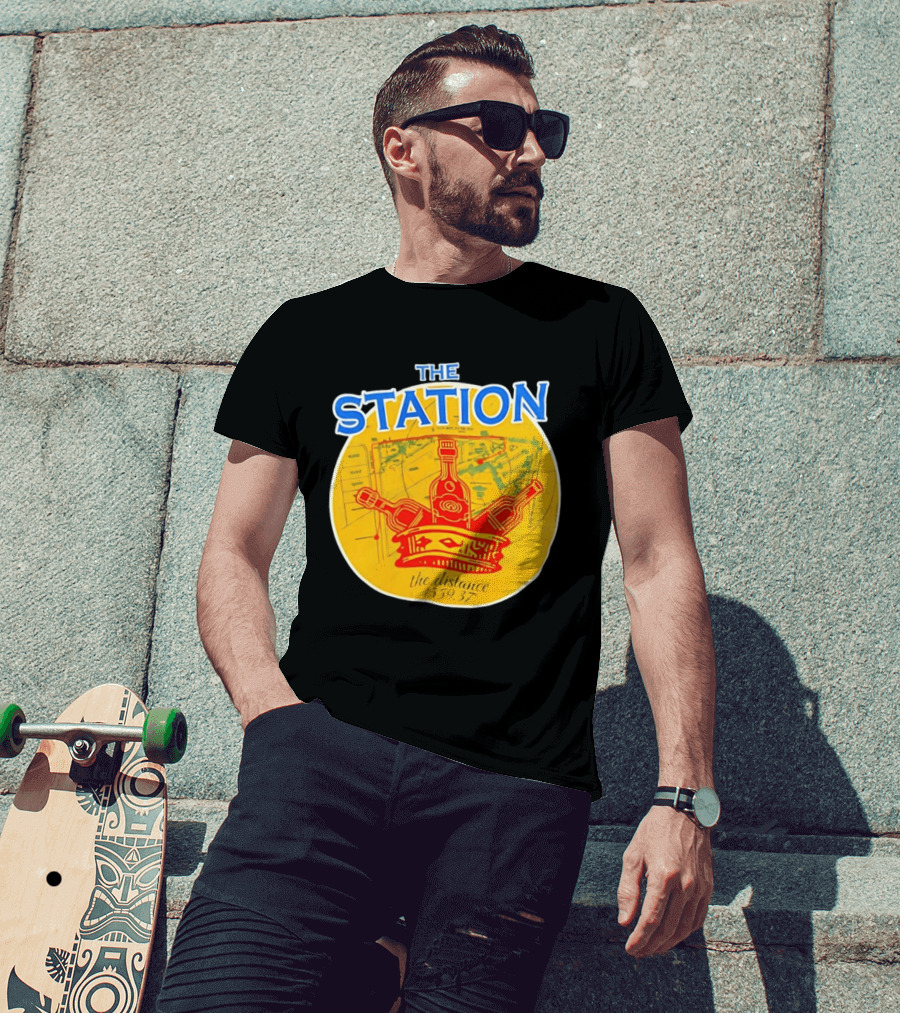 The Station The Distance 1559.37 Map And Bottles T-Shirt