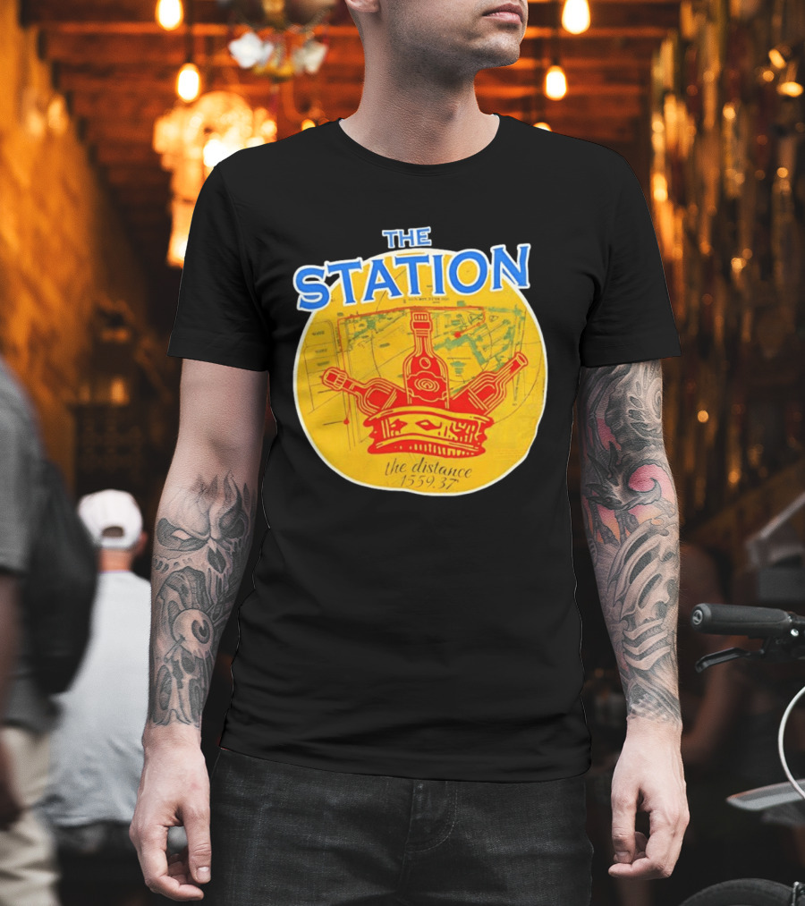 The Station The Distance 1559.37 Map And Bottles T-Shirt
