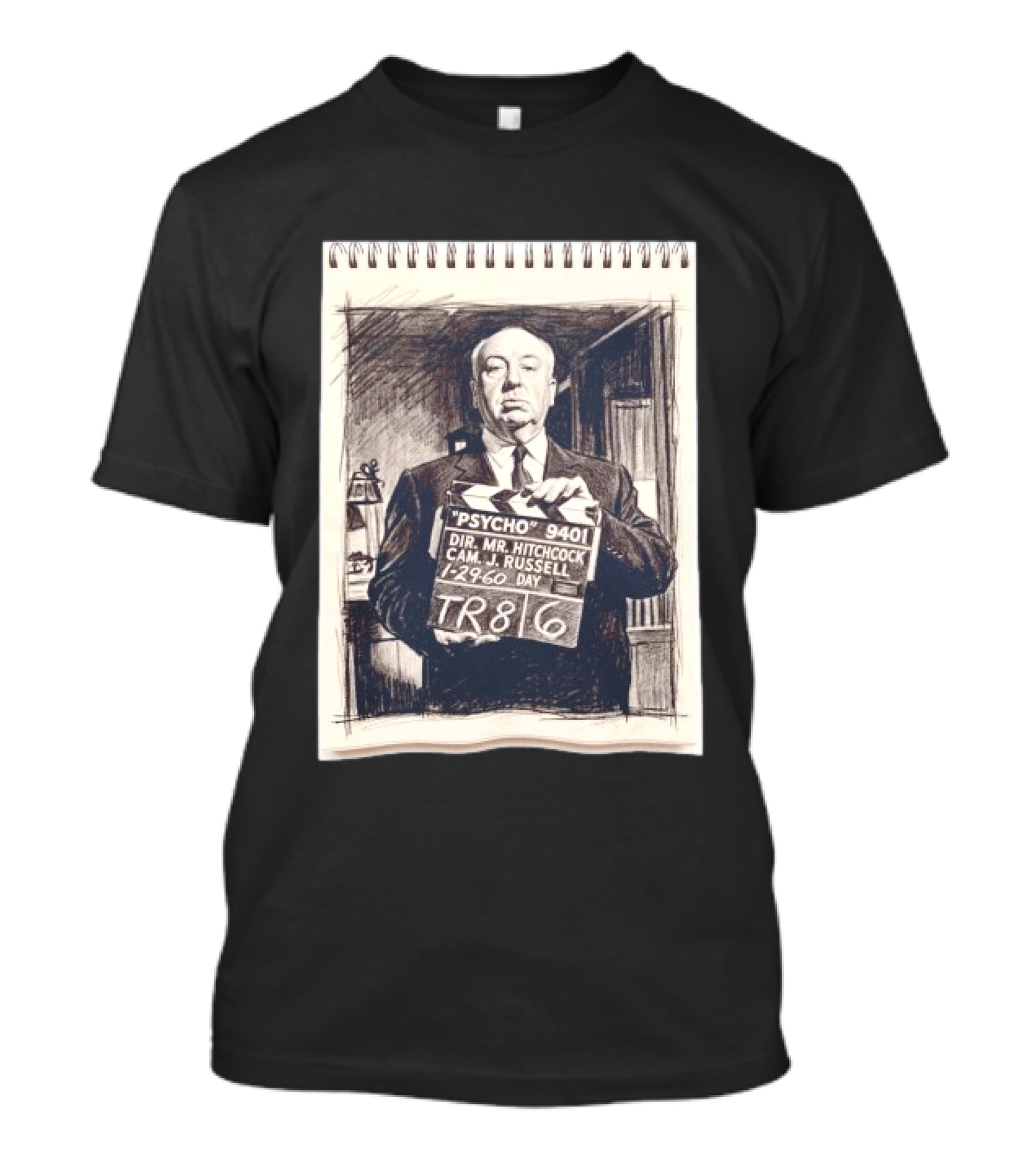 Alfred Hitchcock Psycho 9401 Clapperboard Sketchbook TR 86 T-Shirt