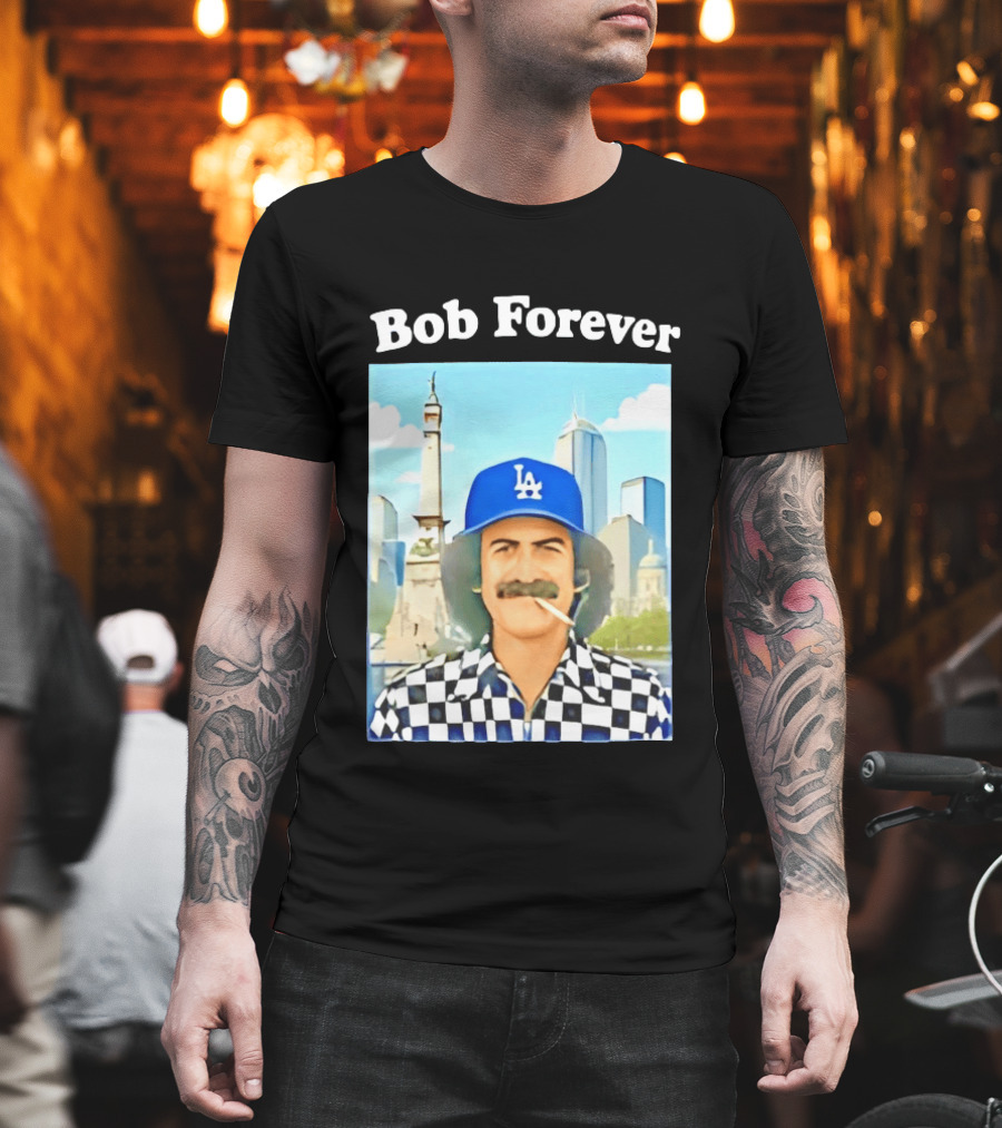 Bob Forever Los Angeles Dodgers Skyline Checkerboard Hat T-Shirt