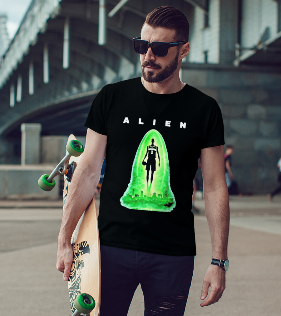 Alien Wemby San Antonio Alien Basketball Cityscape T-Shirt
