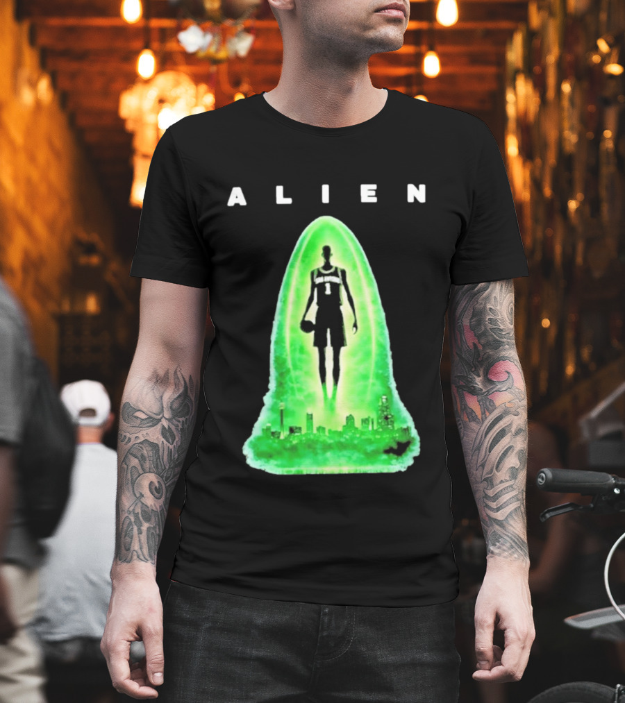 Alien Wemby San Antonio Alien Basketball Cityscape T-Shirt