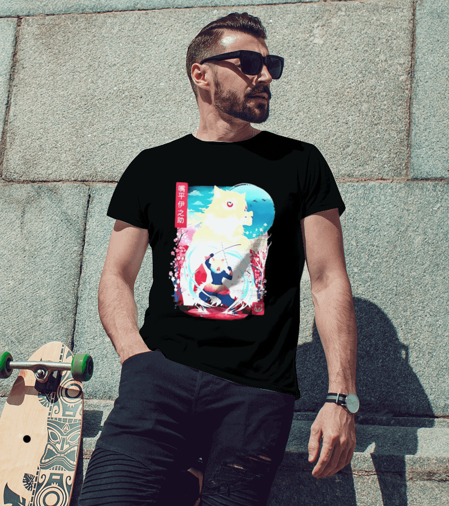 Inosuke Hashibira Boar Head Demon Slayer Anime Cherry Blossom Scene T-Shirt