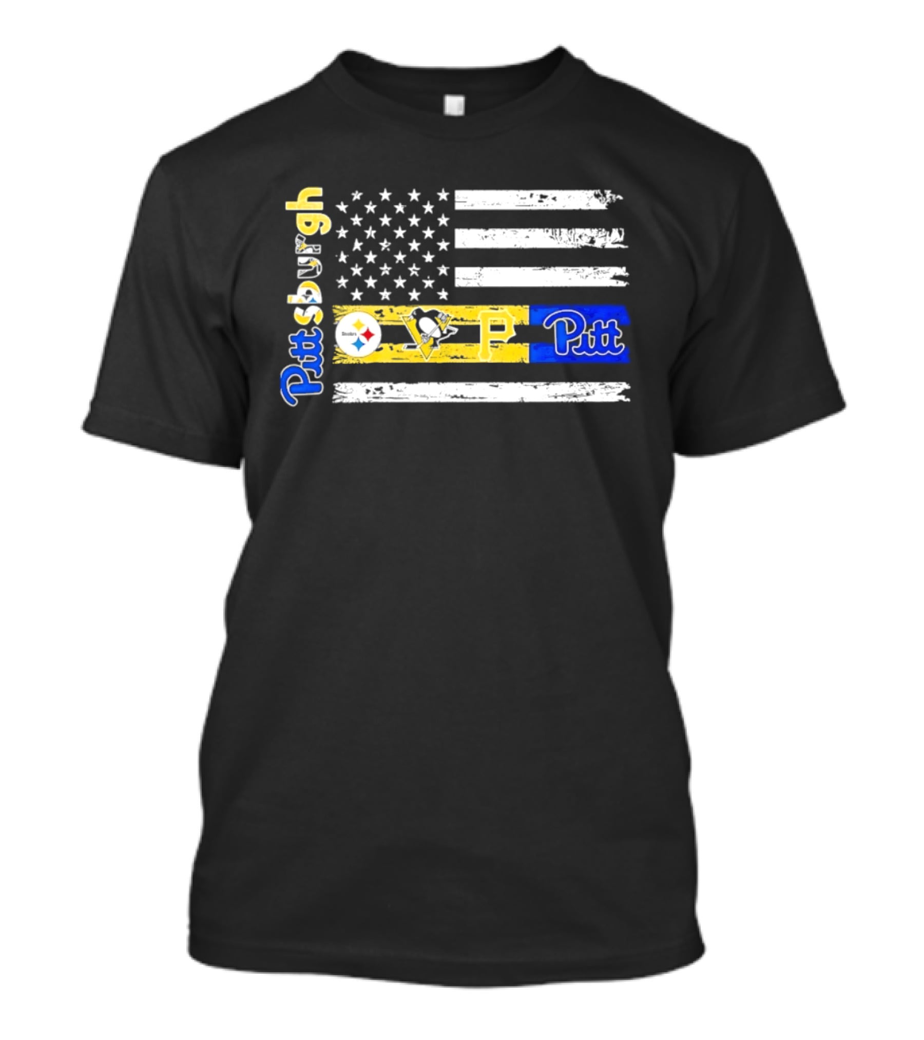 Pittsburgh Steelers Penguins Pirates Pitt American Flag T-Shirt