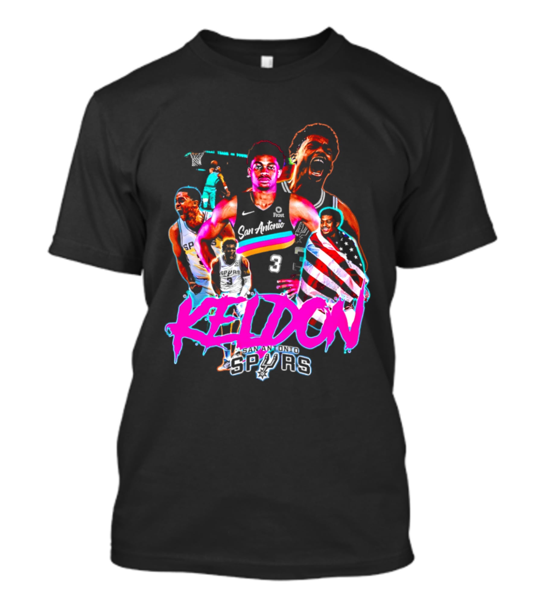 San Antonio Spurs Keldon Johnson Collage Vibrant Basketball Player T-Shirt