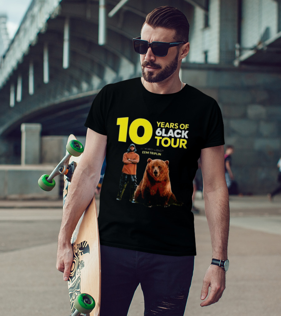 10 Years Of 6lack Tour Eem Triplin Brown Bear T-Shirt