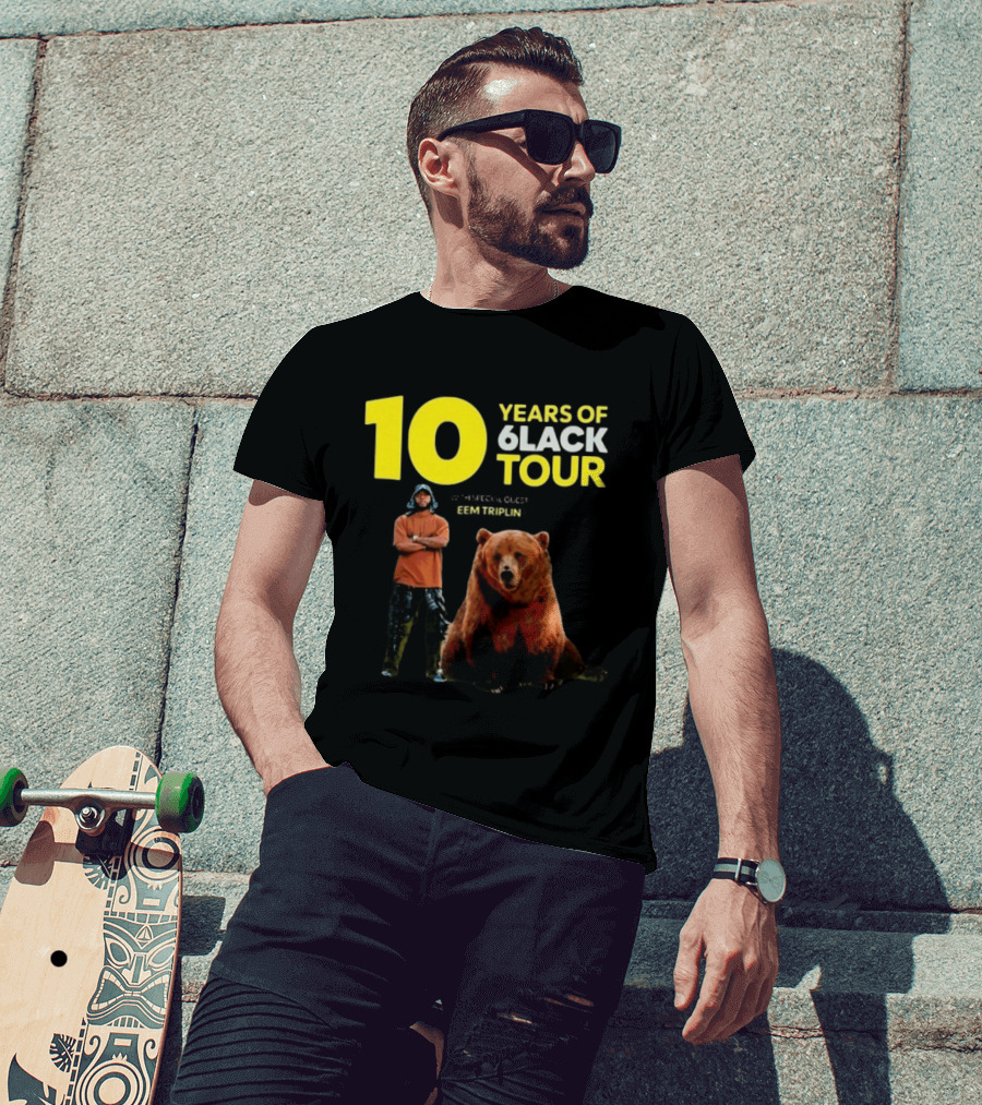10 Years Of 6lack Tour Eem Triplin Brown Bear T-Shirt