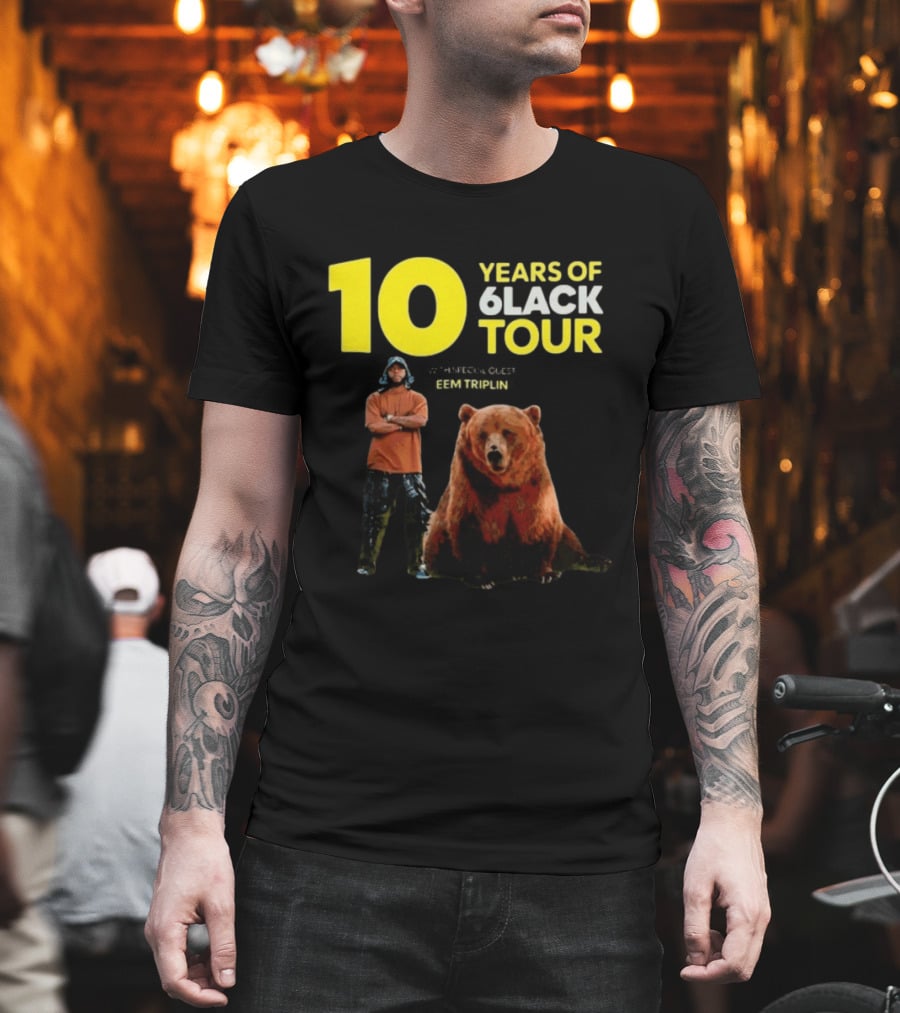 10 Years Of 6lack Tour Eem Triplin Brown Bear T-Shirt