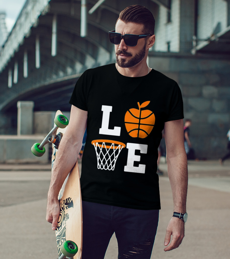 Love Apple Basketball Net Coach Teacher Player School Court Gameday T-Shirt