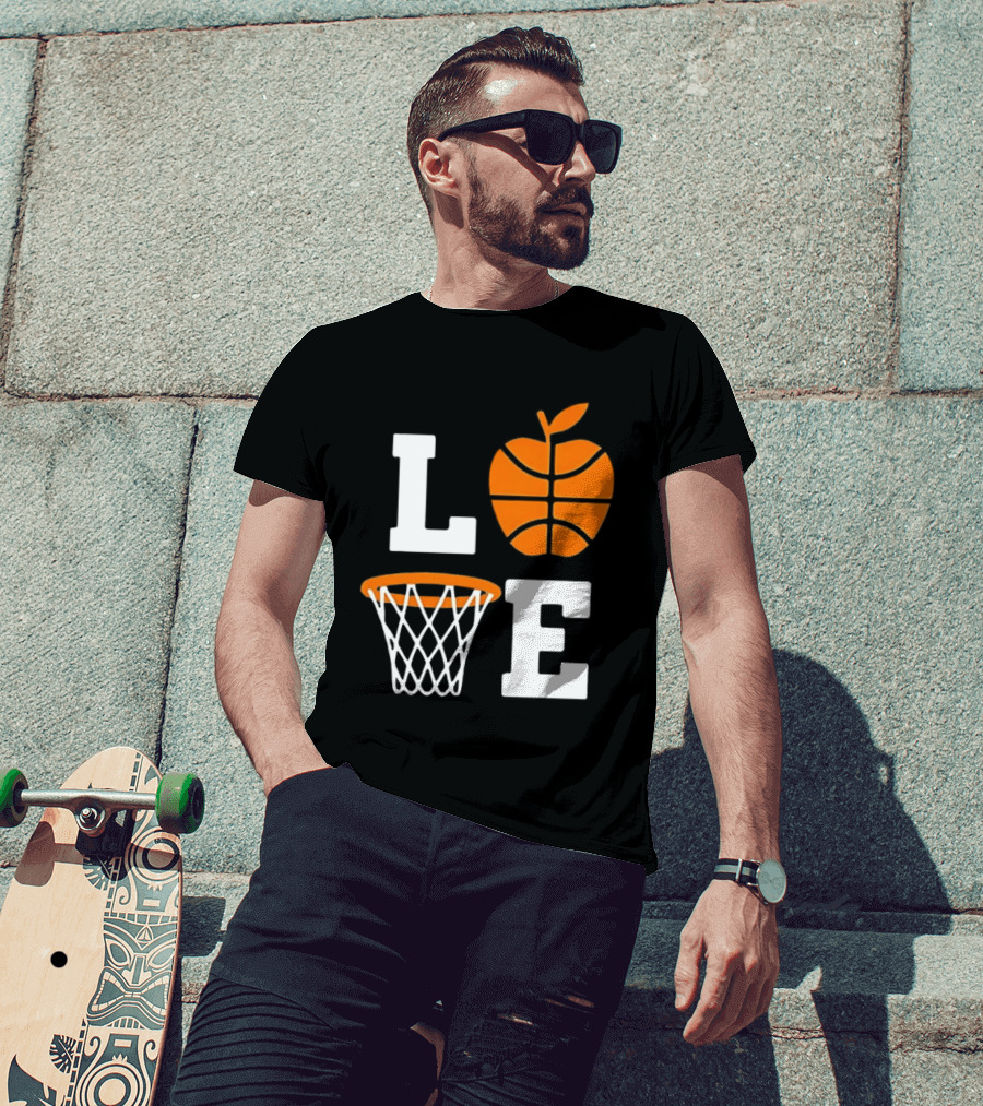 Love Apple Basketball Net Coach Teacher Player School Court Gameday T-Shirt