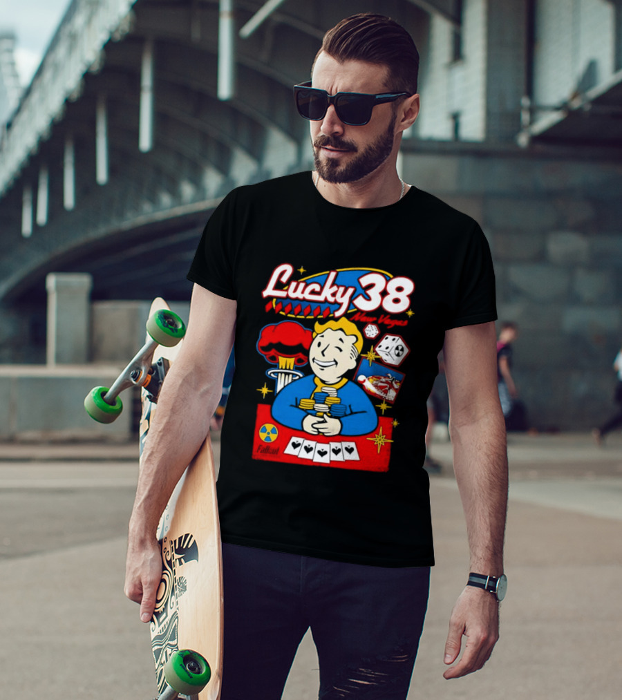 Lucky 38 New Vegas Vault Boy Poker Explosion T-Shirt