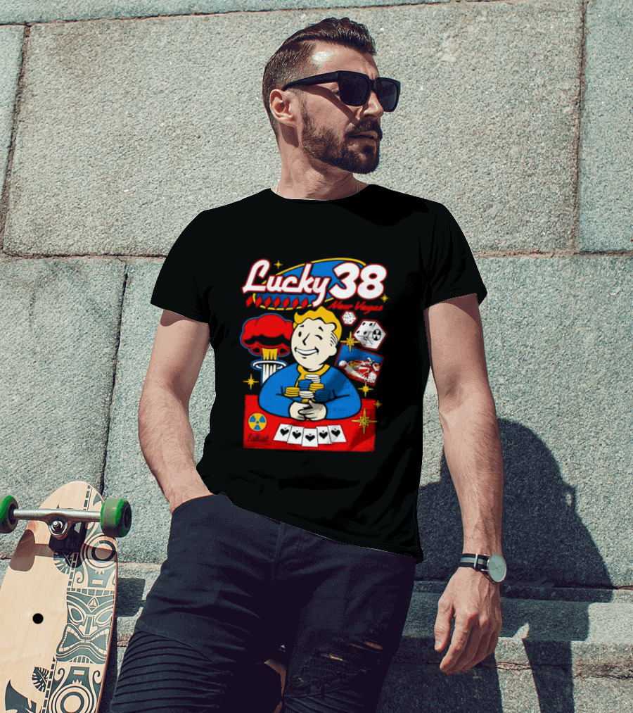 Lucky 38 New Vegas Vault Boy Poker Explosion T-Shirt