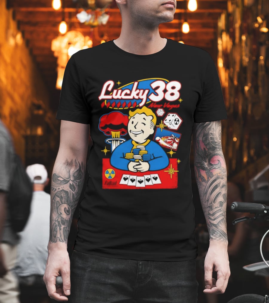 Lucky 38 New Vegas Vault Boy Poker Explosion T-Shirt